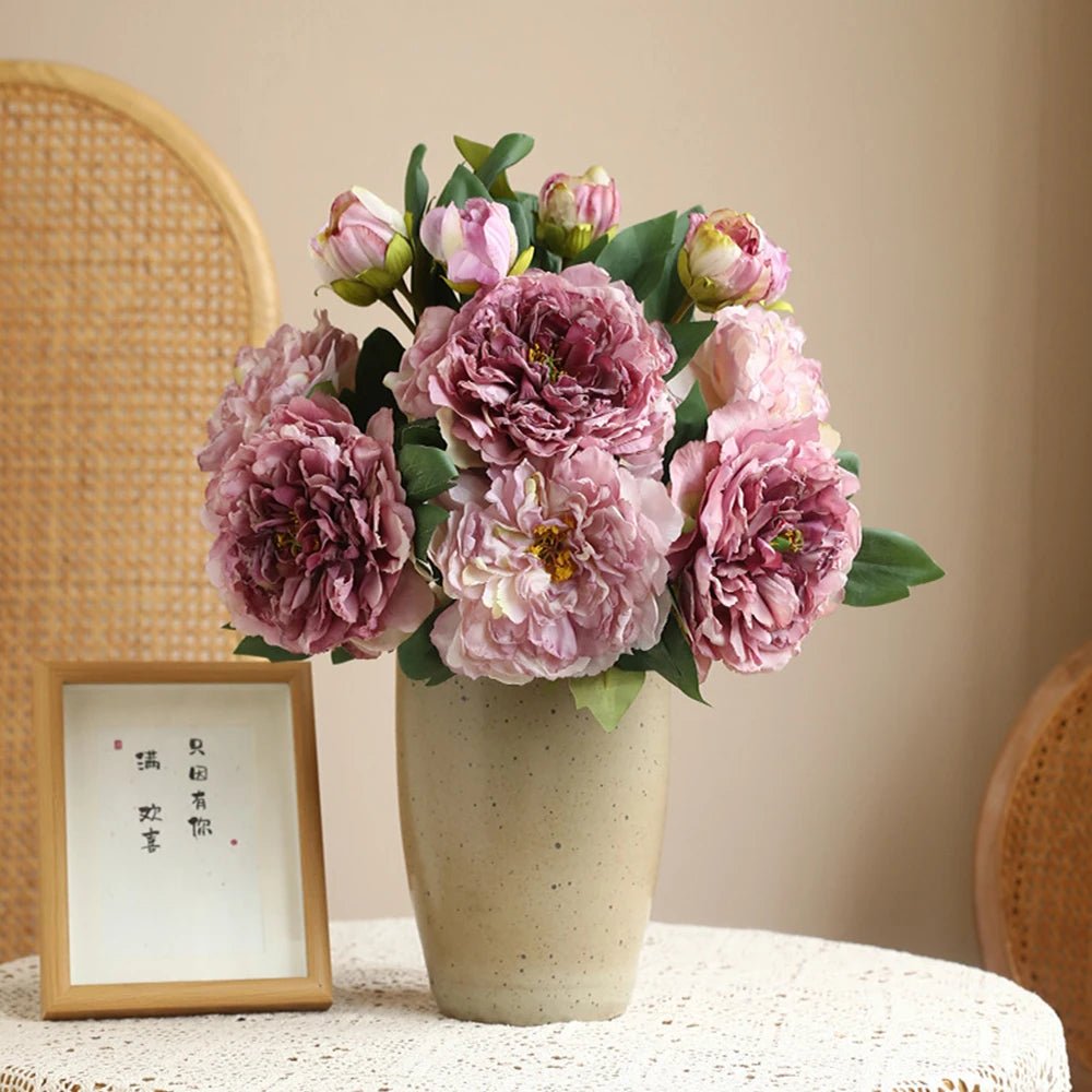 Bouquet de Pivoines Artificielles en Soie pour Mariage - Fleurs Décoratives 16cm - UniqNoces