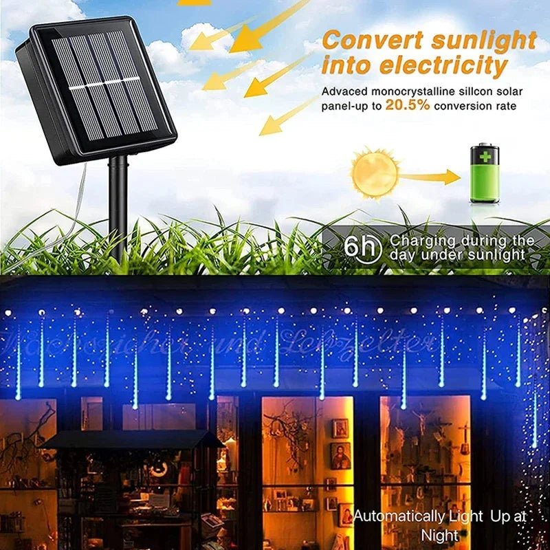 Guirlande Lumineuse Extérieure LED Pluie de Météores - Décoration de Mariage et Fêtes - Étanche, Solaire, Prise EU/US - UniqNoces