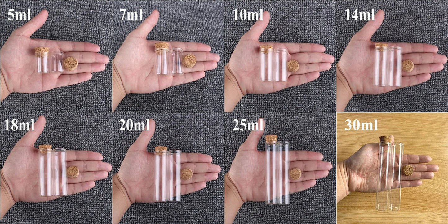 Mini fioles en Verre avec Bouchon en Liège pour Mariage - 24pcs de 5ml à 30ml pour DIY et Cadeaux - UniqNoces