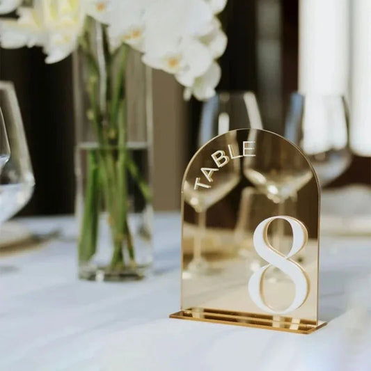 Numéros de Table de Mariage en Miroir Doré - UniqNoces