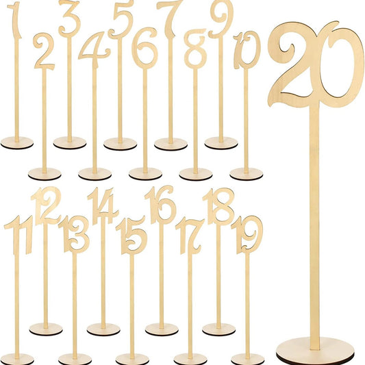 Numéros de Table en Bois 1 à 20 avec Support - Décoration Mariage et Événements - UniqNoces